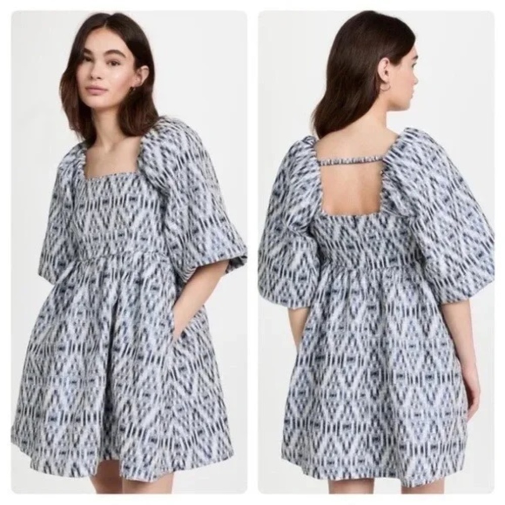 Munthe Chew Blue Puff Sleeve Oversized Puffy Mini Dress Size FR 36 / US 4